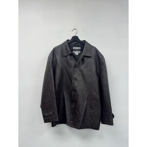 Vintage Funwear Factory Jacket Mens Large Brown Faux Leather PVC Button‎ Front